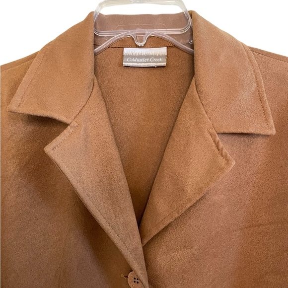 VINTAGE COLDWATER CREEK FAUX SUEDE JACKET/SHACKET, Camel Brown, See Measurements - Picture 7 of 14